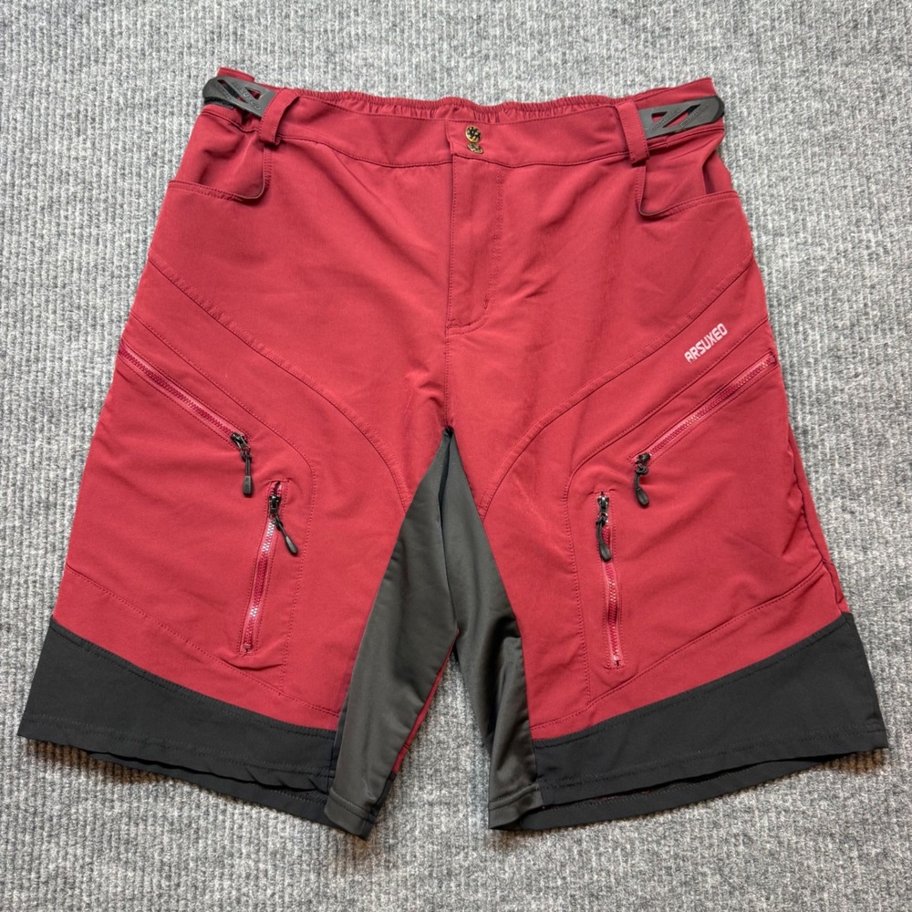 Arsuxeo Mens XXL MTB Cycling Cargo Shorts Red Black Padded Mountain Bike Ride